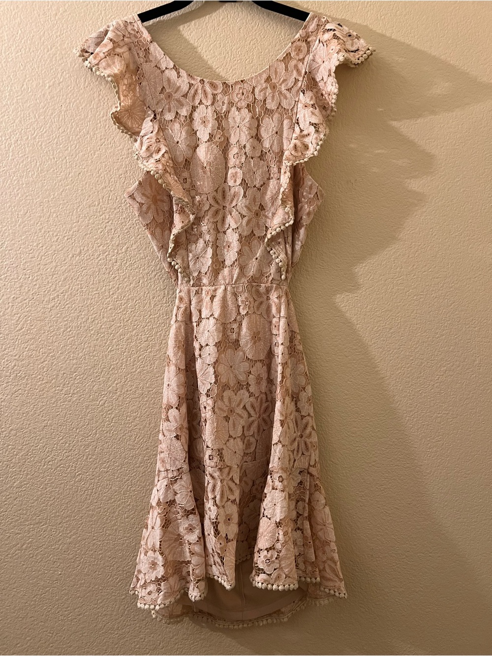 Women's Beige Lace Ruffle Dress